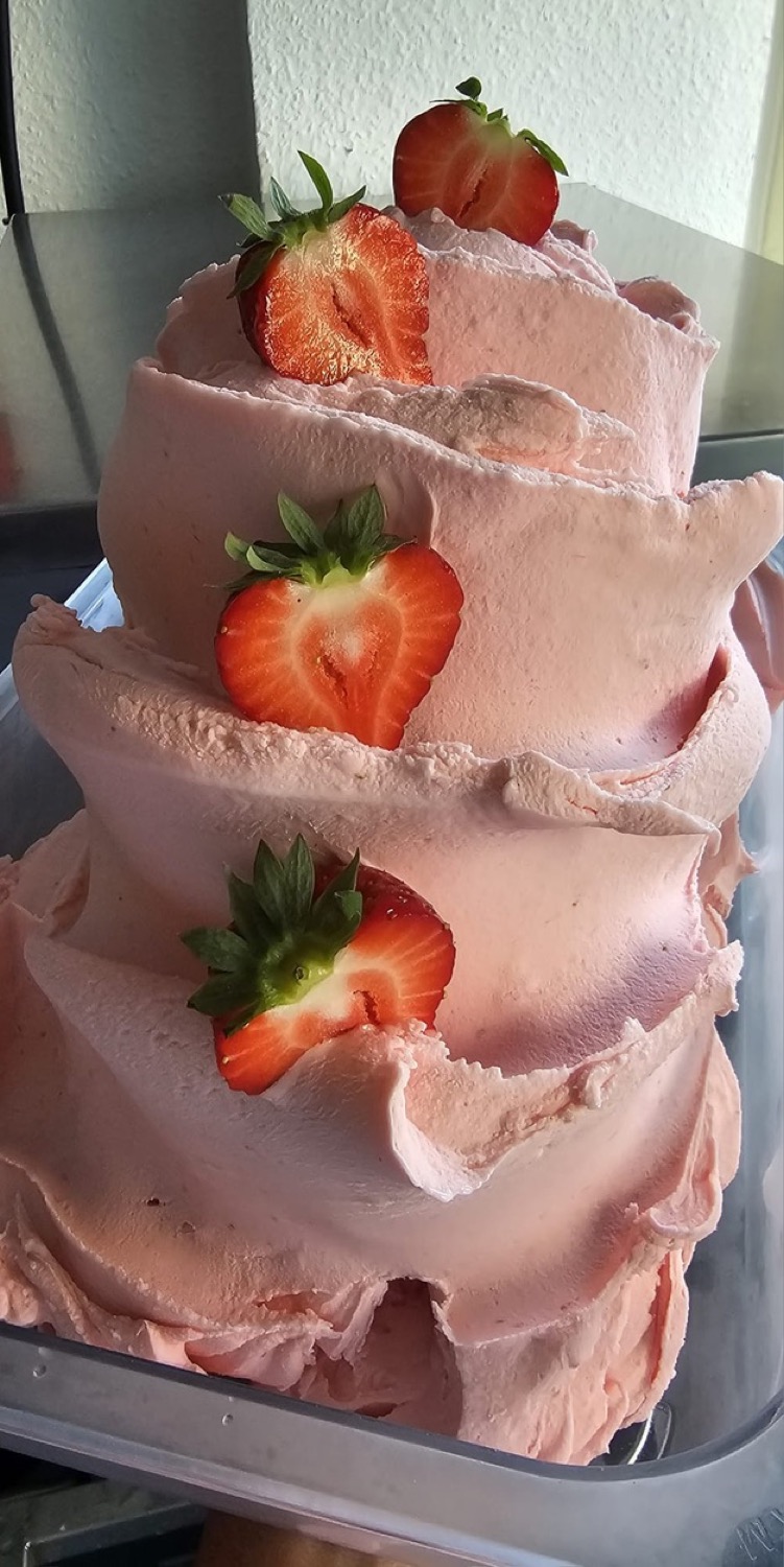 Erdbeereis mit frischen Erdbeeren